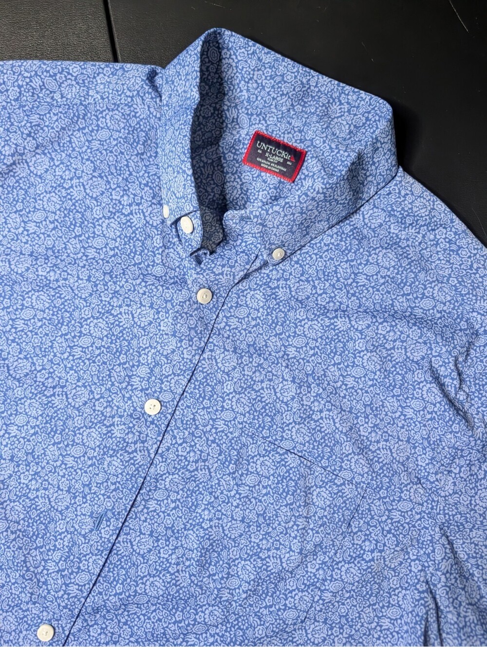 Untuckit Short Sleeve Shirt Blue Floral Paisley XL